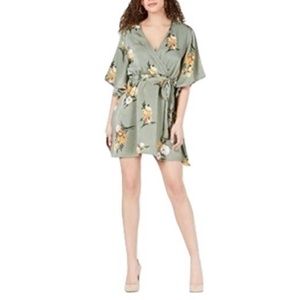 PROJECT 28 NYC Printed Belted A-Line Dress Olive Floral Print Small